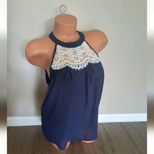 Monteau Women's Sleeveless Top Lace Embroidery Keyhole Blouse Tank Size M